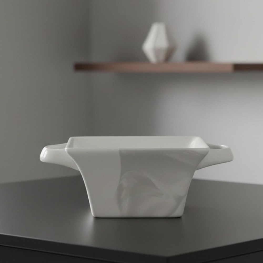 2 Handle White Square Serving Bowl Ten Strawberry Street Artisan Collection